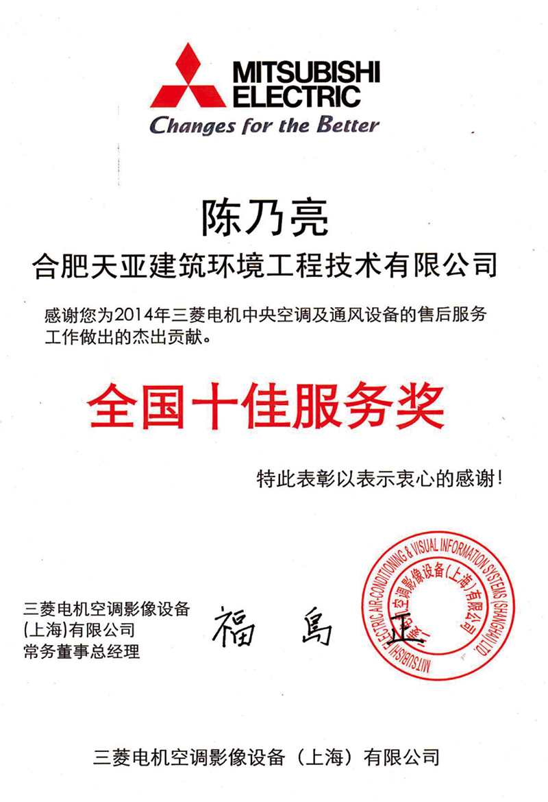 全國十佳服務(wù)獎